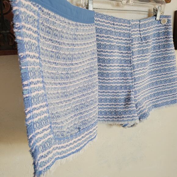 HOUSE OF HARLOW 1960 Tweed Boucle Skirt SKORT Light Blue White Fringe Hem✨️M/8 - Picture 15 of 16